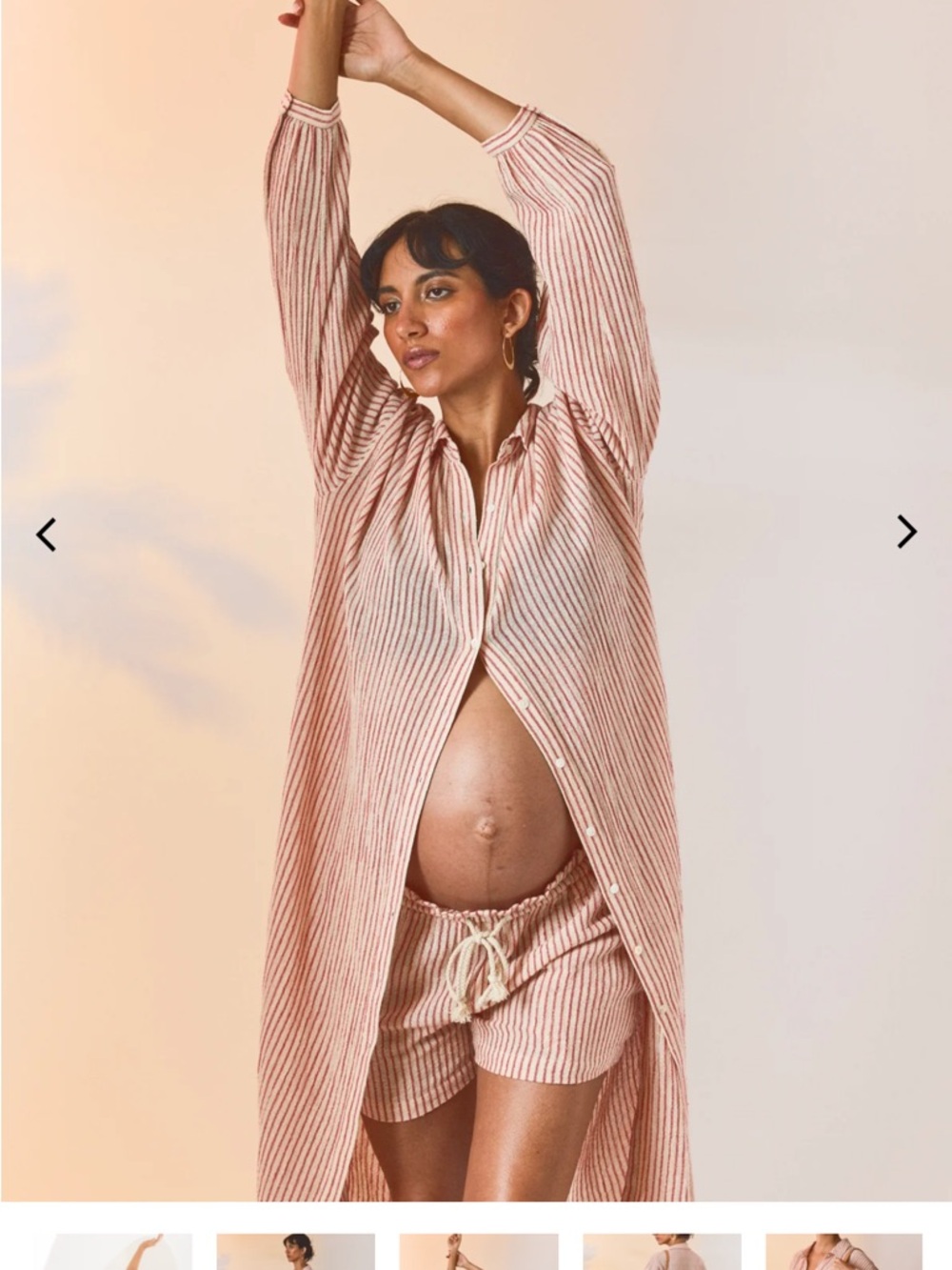 Striped Maternity Button-Down Tunic & Shorts Set in Dusty Rose